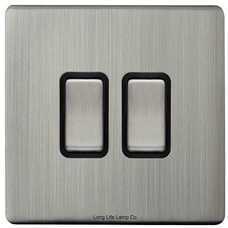Gloss Brush Chrome Double Light Switch 2 Gang 2 Way N304DME Screwless Finish Wall Plate