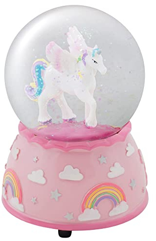 Elanze Designs Unicorn Rainbows on Pink Wind Up Musical 80MM Sturdy Glitter Water Snow Globe Tabletop Dresser Nightstand Figurine Decoration Plays Tune The Unicorn