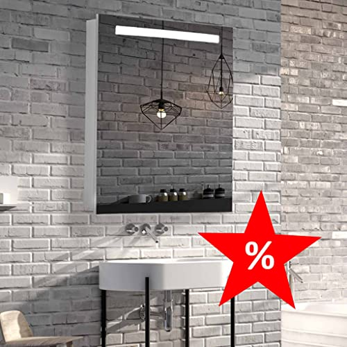 HAPA Design Spiegelschrank-mit-geringer-Tiefe-50cm-breit. Idealer WC-Spiegelschrank-10cm-tief, LED Licht, Steckdose, langlebiger Aluminium Korpus. (50x70x10cm)