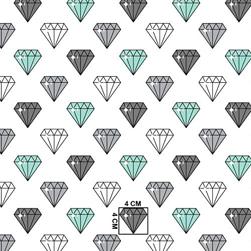 Pingianer 100x160cm Diamant 100% Baumwolle Baumwollstoff Kinder Meterware Handwerken Nähen Stoff (Diamant Grau Türkis, 100x160cm (11,99€/m))