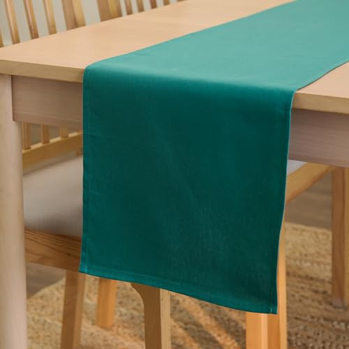 Encasa XO Tischläufer, Baumwolle Canvas, Modern 13x59 | Smaragd, Maschinenwaschbar | Pflegeleicht & Strapazierfähig | Esstisch & Küche | Fleckenabweisend | Rechteckig