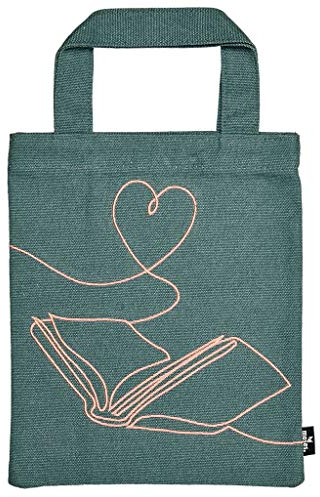 moses. 83325 libri_x Büchertasche Leseliebe | Kleine Tragetasche aus 1 Baumwolle | Für Buchliebhaber | Mit Motivbestickung, türkisgrün