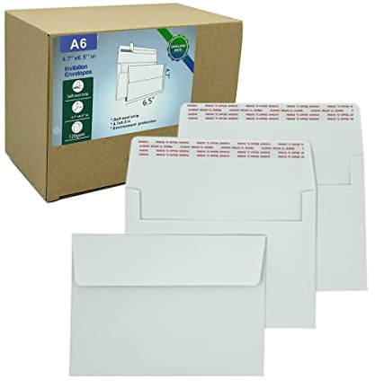 A6 Invitation envelopes(120 PCS 4.7x6.5 in) - windowless design 120GSM white paper envelopes with printabl quick self-seal for invitations, greeting cards, photos invoices