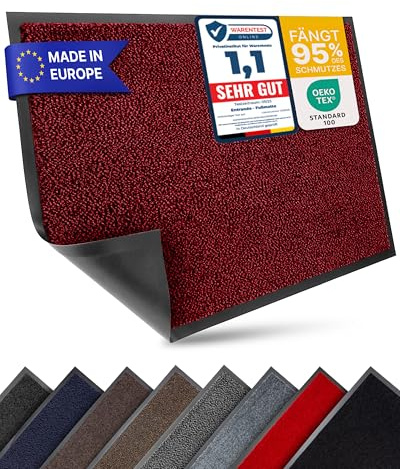 Entrando Fußmatte 90x150 cm - Schmutzfangmatte innen und außen, Rot Schwarz | Große Sauberlaufmatte für Eingangsbereich, Flur, Laden und Gewerbe - rutschfest, saugstark, flach, leicht zu reinigen