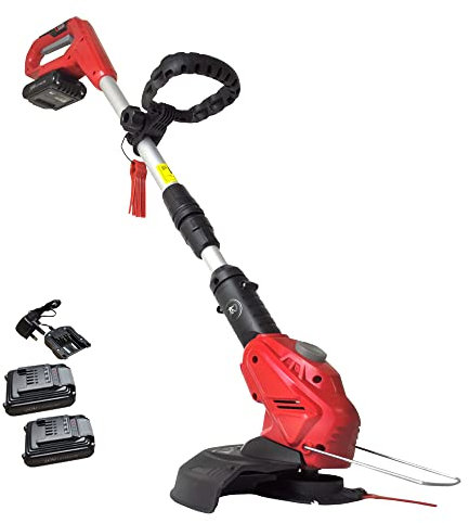 Cordless Strimmer Grass Trimmer 20V RocwooD Lawn Edger Cutter Lightweight Powerful Telescopic Quick Change Spare Blades Included Garden 2 x Battery And Charger