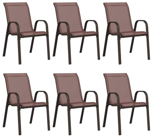vidaXL 6X Sillas de Jardín Apilables Sillón Butaca Asiento Patio Terraza Balcón Cesped Playa Piscina Exterior Muebles Textilene Marrón