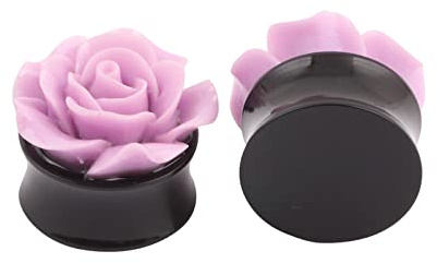 KnBoB Tunnel Plug Öra, 2 stycken akryl lila ros blomma Flesh Tunnel för damer örontunnel