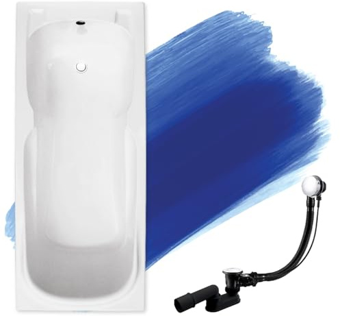BADLAND Badewanne Original Weiß Acryl Wanne Rechteck MAJKA 160x70 KOMPLETTSET SET + Füßen und Exklusive Chrom Automatik Ablaufgarnitur Made in EU 3in1
