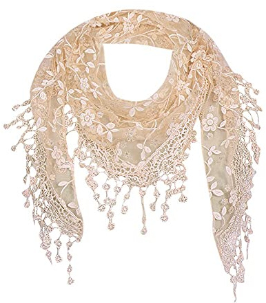 Generisch Damen Schal Lace Tücher Halstuch Dreieck Schals Zarter Rundschal Spitze Quasten Schal Tuch Dreieckstuch Damen Frauen Spitze Quasten Schal Dreieckstuch Dreieckshalstuch Spitzenborte