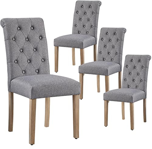 Yaheetech Lot de 4 chaises de Salle à Manger avec Dossier Haut Pieds en Bois Massif Assise rembourrée pour Maison Bureau Cuisine Bar Réunion Hôtel Gris foncé