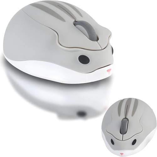 LIKE SHOW Hamster Form Kabellose Maus Computer Maus 1200DPI niedlich Cartoon Leise Funkmaus für Kinder Tragbare Wireless Mouse für Links und Rechtshänder, PC/Laptop/Windows/Linux, Geschenk Grau