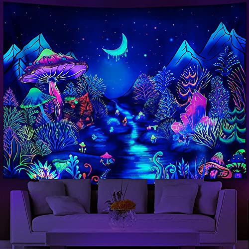 G-LIKE UV Reactive Trippy Neon Tapestries Glow in the Dark Blacklight Trippy Wall Haning Tapestry for Bedroom Party Beach Living Room, 150X130