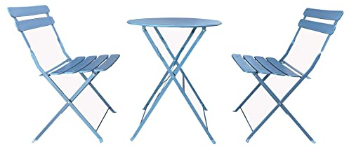 Rebecca Mobili Set Tavolino Con 2 Sedie Da Balcone, Set Bistro, Azzurro, Acciaio, Anti Ruggine, Per Giardino Terrazzo - Misure HxLxP: 71 x 60 x 60 cm - Art. RE6830
