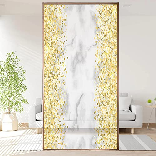 Goldener Marmor Fensterfolie Blickdicht Sichtschutzfolie ohne Klebstoff Anti UV Sonnenschutz, Statische Fensterfolie Selbshaftend Blickdicht Für Zuhause Wohnzimmer Büro - 60X200 cm