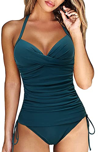 CheChury Tankini da Mare Donna Costume da Bagno Due Pezzi Elegante con Reggiseno Scollo a V Beachwear Swimwear Swimsuit Costume Mare Push Up Sexy Regolabile