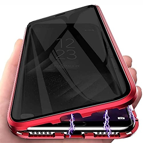 PingGoo Privacy Magnetische Hülle für Samsung Galaxy S20, Anti Peep Magnetic Schutzhülle Case Cover,9H Gehärtetes Glas,Privacy Display Protector Metallrahmen Anti Spy Case Cover, Rot