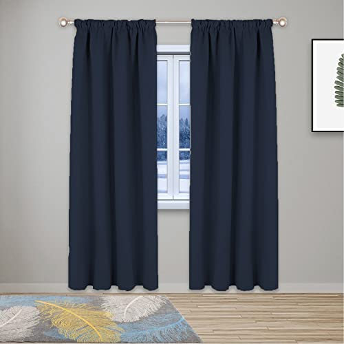 GZQIAWY 1 Panel Verdunklungsvorhänge Kräuselband Gardinen Wärmeisolierende Vorhänge Wohnzimmer Thermovorhang mit Abdunklungsvorhang Dicke Winter Navy blau 304.8 cm x 127 cm (Breite x Höhe)