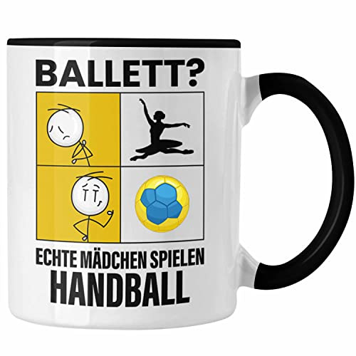 Trendation - Handball Mädchen Tasse Sport Geschenk Frauen Echte Mädchen Spielen Handball-Spielerin (Schwarz)