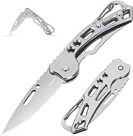 Aoelgoo 2 Piezas Navaja de Bolsillo Navaja Plegable, Mini Cuchillo, Cuchillo EDC para Camping al Aire Libre (Plata)