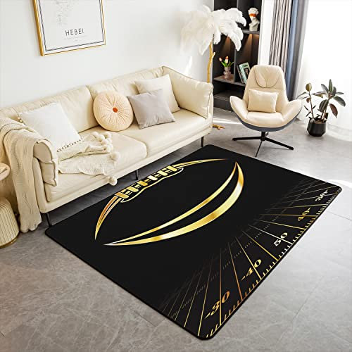 Loussiesd Fußball Teppich 150x200cm Wetterfest Schwarz Gold Teppichby Ball Spiel Teppich Weich Sports Thema WohnzimmerTeppich Teppich für Küche und Balkon Outdoor Teppich für Wohnzimmer