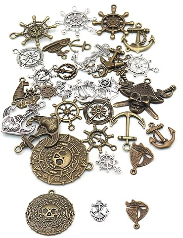 XPEX 30 Stück Piraten Charms Anhänger für Schmuck aus Silber und Bronze, Antike Steampunk Gear Charms für DIY Schmuck Handwerk Armband Halskette