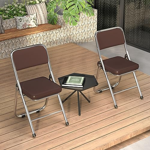 PIPIPOXER Konferenzstuhl klappbar,2er Set Essstühle Klappstühle Klappstühle aus kuschelig PU Leder und Stahlrahmen,Stabiler Klappstuhl Furniture mit für Gäste im Freien Braun 45x46x82cm