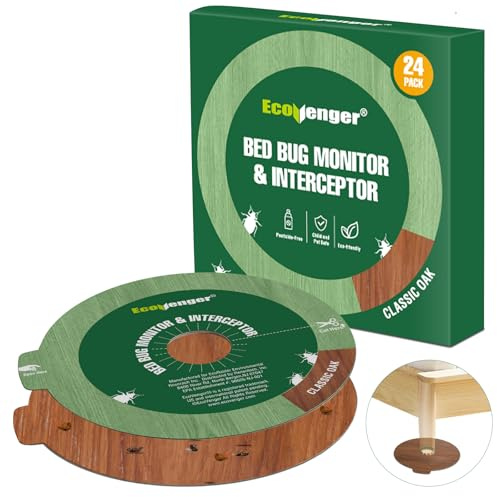 EcoVenger Monitor e intercettore per cimici da letto, 24 unità, design discreto classico in quercia, trappole super appiccicose, qualsiasi letto di passaggio di cimici e gambe futon, si adatta a