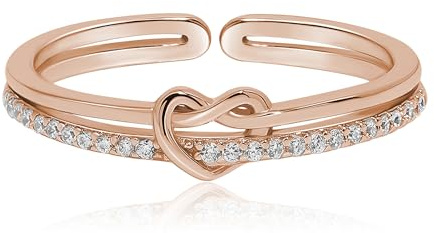 Meissa Anillo Corazon Elegante Anillo Plata mujer Ajustable Anillo Compromiso Mujer Niña Regalo de Cumpleaños Joyas Para Mujer (Oro rosa)
