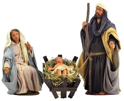 Holyhome Natività 3 pezzi per Presepe da 15 cm (5,90 Inch) Scala 1:11 - Presepe Napoletano in Terracotta Vestita, Realizzato e Dipinto a Mano, Made in Italy