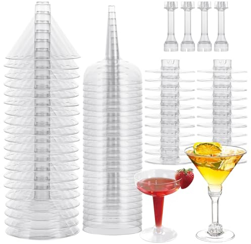 CYEER 100 Pcs Plastic Martini Glasses, 2 Style Disposable Cocktail Glasses 5oz /4oz, Ice Cream Dessert Cups Plastic Glasses for Bar Outdoor Parties, Weddings