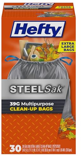 Hefty SteelSak - Bolsas de basura grandes resistentes, color gris, sin perfume, 39 galones, 30 unidades