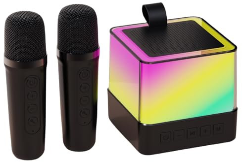 Karaoke Machine for Boys & Girls with 2 Mics,Portable Bluetooth Speaker with Wireless Microphones,Karaoke Toys with LED Lights &Voice Changing Effects,Home KTV Player Birthday Party (Double Mic,Black)