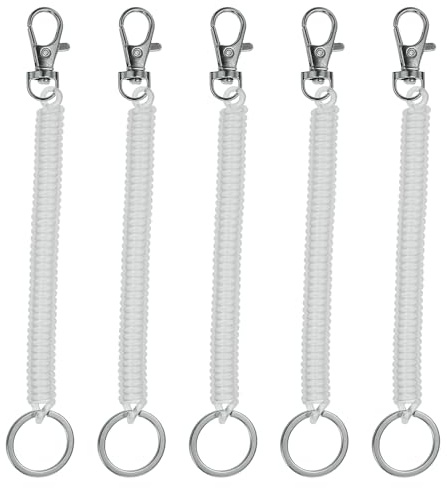 PATIKIL Porte-Clés à Ressort Rétractable, Lot de 5 Cordons Porte-Clés Anti-Perte avec Mousqueton en Métal 12 cm pour Clés et Portefeuille, Transparent