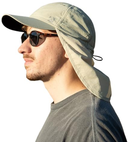 TOP-EX XL/XXL wasserdichte Baseball Cap Herren mit Nackenklappe UV-Schutz Sonnenhüte Damen, Faltbar Sommerhüte Safari Wandern Outdoor-Hut Atmungsaktiv Verstellbar Beige M/L