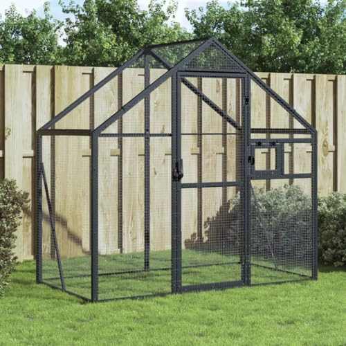 DJEKA Vogelvoliere Groß Außen Winterfest Anthrazit Papageienkäfig Vogelvoliere XXL Vogelvoliere Abschließbare 179x100x185 cm Aluminium Vogelkäfig Wellensittiche Groß XXL Abschließbare Tür und Fenster