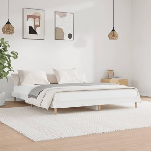 DYRJDJWIDHW Bett,Bett 90x200,Kinderbett,rausfallschutz Bett,Bettgestell Hochglanz-Weiß 200x200 cm Holzwerkstoffjugendbett 90x200,jugendbett,Bed,betten,Bett mit matratze,