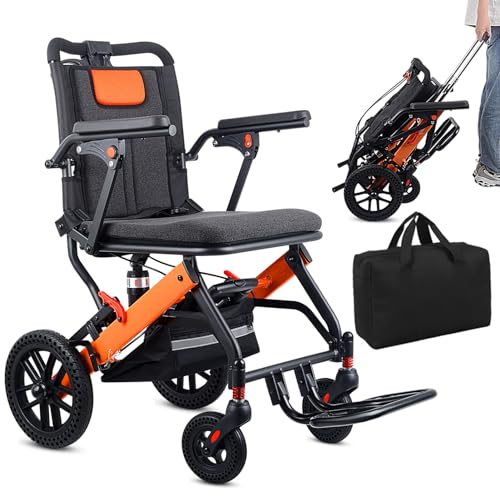 Verbessert Rollstuhl Faltbar Leicht, mit Teleskopstiel, Aufblasbare Sitzkissen,Ultraleichter Rollstuhl Faltbar, Klappbar Transport Rollstühle mit Übergroßer Backpack