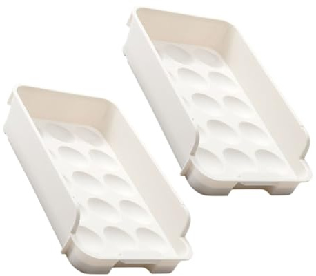 Artibetter Organizador de Huevos para Frigorífico, Huevera de Madera, 2 Cajones, Plástico white, Diseño de Cajón, Ahorro de Espacio para Cocina