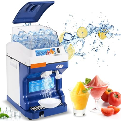 Commercial Electric Ice Crusher Machine 1400Rpm Automatic Snow Cone Maker, 44 Lbs/Hr, Adjustable Thickness - Ice Crusher for Smoothies, Cocktails, Shaved Ice