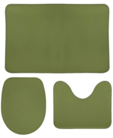 U-Förmiger Teppich Olivgrün Wc Vorleger Set 3 Teilig Waschbar Badezimmer Vorleger 3-Teiliges Weiches Badvorleger Für Badewanne Badezimmer Schlafzimmer