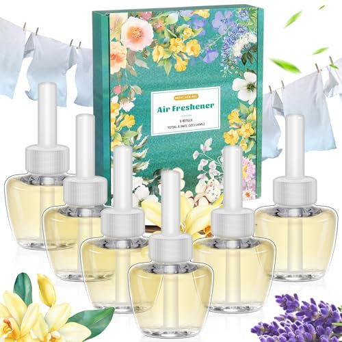 Scent-Hi Duftölflakon Set, 6x19ML Elektrischer Lufterfrischer- Vanille, Lavendel, Leinen Nachfüller für Duftstecker, Räume, Bäder, Schauraum Kompatibel mit Air-Wick/Glade
