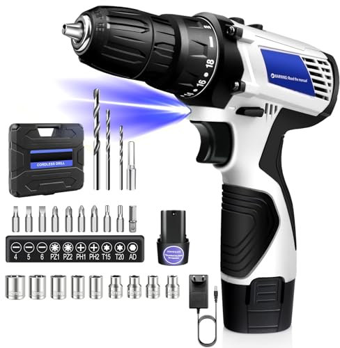 Akkuschrauber Akku-Bohrschrauber 16,8V Akkubohrer 25+1 Akku Bohrmaschine mit 1,5Ah Akku, LED-Licht, 2-Gang, 10mm Bohrfutter, 45Nm Drehmoment Max, Klein Akku Schrauber mit 26tlg Zubehör und Tragetasche