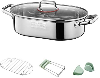 JOERBABU Poisson ovale en acier inoxydable avec grille de cuisson à la vapeur pour cuire des poissons à la vapeur, des fruits de mer, rôtir la dinde