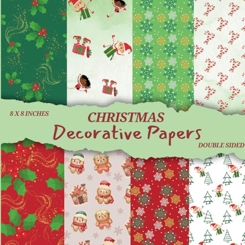 Christmas themed double sided decorative papers 8 x 8 inches for scrap booking journaling or card making: Christmas themed holly, elf, snow flakes, ... for scrap booking journaling and card making