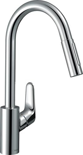 hansgrohe Focus M41 mezclador de cocina de un solo mango 240, Eco, 2 chorros, 31833, Color: Cromo