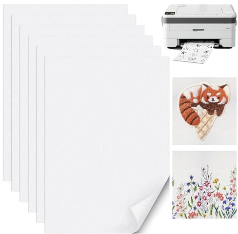 Carreuty 6 Stück A4 Stickvlies Wasserlöslich Selbstklebend, Bedruckbares Schneiden Stickvorlagen Wasserlöslich, Stickfolie Wasserlösliches Stickvlies für Handgezeichnete Stickerei (30 x 20 cm)