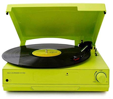 Skivspelare, musikdosa bältesdriven skivspelare med inbyggd stereohögtalare, skivspelare i vintagestil, bluetooth (grön en storlek)