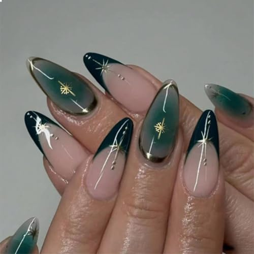GlamRays 24 Stück Stiletto Press on Nails Lange Falsche Nägel Französische Spitze Braun Ombré Akrylnägel Stiletto Künstliche Nägel Französische Spitze Aufnageln Falsche Nägel
