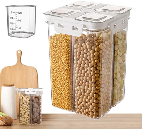 Distributeur de céréales – Distributeur de céréales à 4 compartiments, récipient à céréales scellé, rangement de cuisine pour la maison et le restaurant