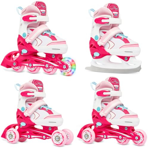RAVEN 4in1 Inline Skates Triskates Rollschuhe Schlittschuhe Inliner für Kinder Mädchen verstellbar Geburtstag Geschenk
